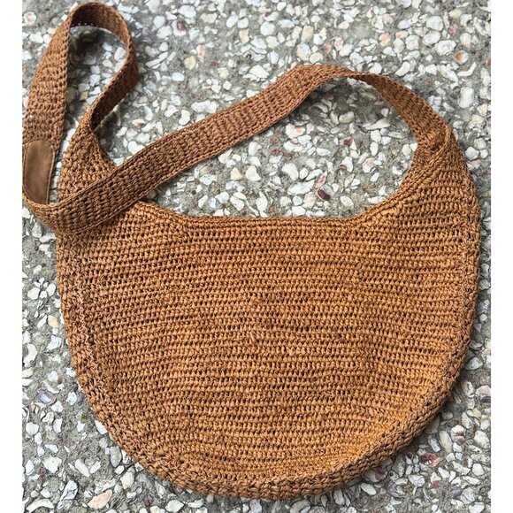 Helen Kaminski Australia Raffia Crochet Shoulder Bag Tan Brown Leather Strap - Picture 9 of 13